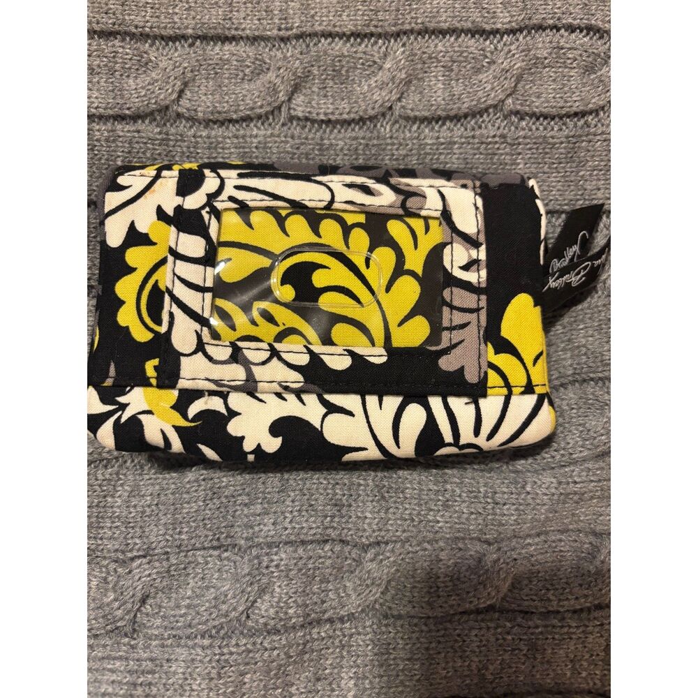 Vera Bradley Baroque Euro Wallet Quilted Cotton Black Yellow Gray Floral Retired